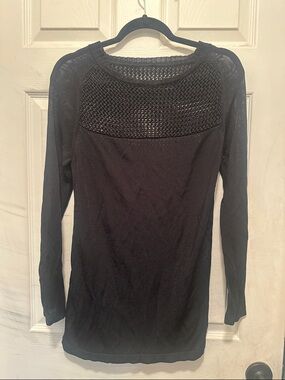 Black Long-Sleeve Knit Dress or Coverup  with Mesh Yoke and Back.